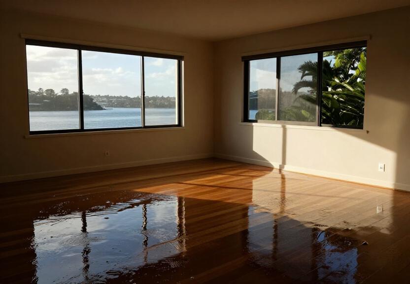 Flooded living room in a Mount Colah home before restoration